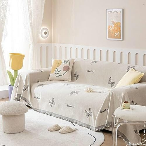 Sofa Bezug 180x380cm, Schleifenknoten Sofa Überzug 4 Sitzer Sofabezug Antirutschanti Grau Sofa Überzug für Ledersofa