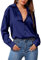 Zeagoo Blusa de satén para mujer, cuello de pico, informal, elegante, de seda a cuadros, camiseta de manga larga, azul marino, L