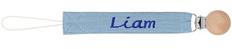 Attache-tétine bébé brodé prénom - Cadeau enfant ou bébé - Personnalisable (Bleu)