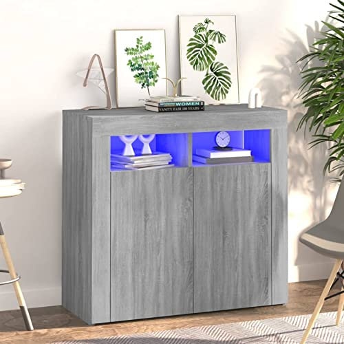 DJEKA Buffet LED Buffet Salle a Manger Buffet Cuisine Rangement Buffet Bas Salon Meuble de Rangement Buffet Haut pour Salon Salle à Manger-Sonoma gris-80 x 35 x 75 cm