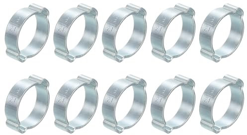 sourcing map 10Pcs Double Ear Hose Clamps, Adjustable 18-21mm(0.71x0.83) Iron Zinc Plated Two-Ear Hose Clamp, O Clip Hose Clamps Fuel Line Clamps Hose Clamp, Double Ear O Clips