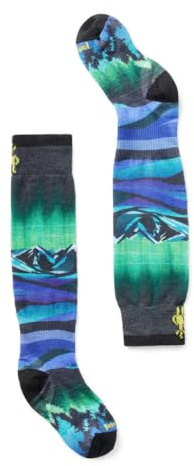 Smartwool Unisex Kids Ski Zero Cushion Aurora Flash Print Over The Calf Socks (Little Kid/Big Kid) Black Medium