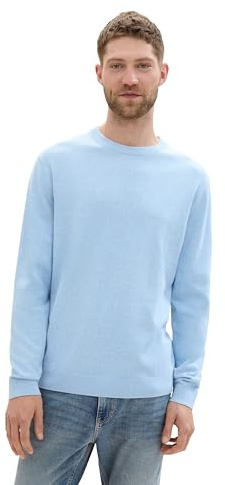 TOM TAILOR Herren Basic Crewneck Pullover aus Baumwolle, 36302 - Bright Wave Blue Melange, XL