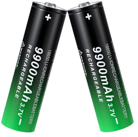 PAOWANG Batería recargable 18650 de iones de litio de 3,7 voltios, 9900 mAh, botón superior para linternas LED, faros, luces solares y más, paquete de 2