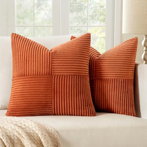 MIULEE 2er Set Kissenbezug 40x40cm Rostrot Kissenhülle Kissenbezüge Sofakissen Dekokissen Boho Couchkissen Kord Dekorative Zierkissenbezug für Sofa