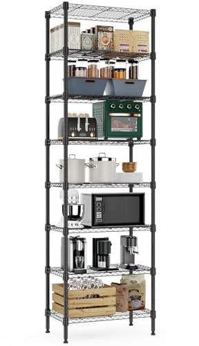 M MZG 8 Tier 2000 lbs Storage Rack Metal Wire Shelving Unit, Storage Standing Shelf Organizer for Laundry Bathroom Kitchen Pantry Closet Garage Basement Utility Room, Black 13.8 D x 23.6 W x 79.5 H