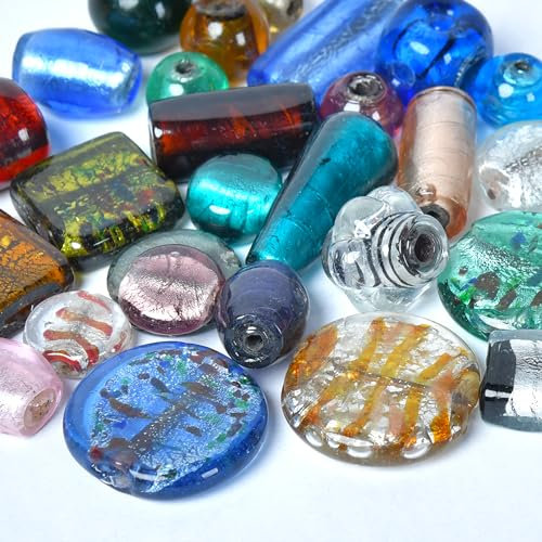 Craft Attic 1 LB Bag of Assorted Glass Beads for Jewelry Making, Handmade Silver Foil Mix for Bracelets and Necklaces, Crafting Supplies Kit, Large (Silver Foil Mix)
