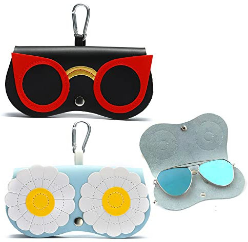 2 Pezzi Borsa per Occhiali da sole, Porta Occhiali Borsa PU Pelle Custodia Occhiali da Sole Custodia Occhiali Morbida Occhiali Astuccio Antigraffio Occhiali Borsa Occhiali Portatile Per Donna Uomo