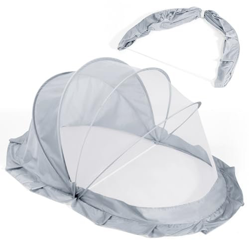 Orzbow Zanzariera Pieghevole per Bambini con Copertura Parasole, Zanzariera Traspirante per Lettino per L'estate, Zanzariera Universale Portatile per Bambini per La Casa All'aperto, Elegante Grigio