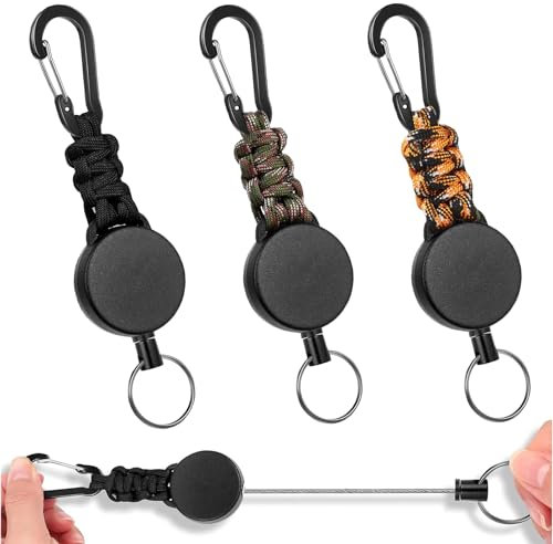 Jizxol 3 Stück schlüsselanhänger ausziehbar, mit 60 cm ausziehbarem Stahlseil, schlüsselband mit karabiner, Bergsteiger Schlüsselanhänger mit Haken, für Hosen, Gürtel und Rucksäcke.