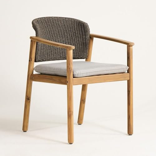 WSG Jakarta Dining Chair Charcoal Rope Tube Grey Cushion Seat Contemporary Garden Acacia Frame