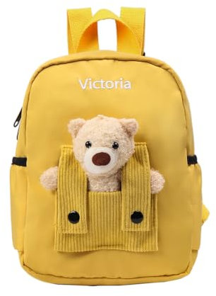 Grovjewfit Personalisierter Kinderrucksäcke Kinder Rucksack Mit Name Mädchen Schulrucksack Teenager Jungen Backpack Süße Teddybär Geschneke Für Mädchen Kinder Boy (Gelb)