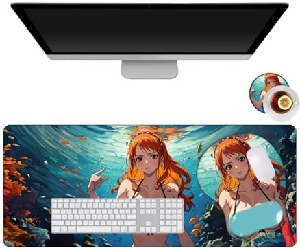One Piece NaMi Anime Tapis de Souris et Repose-Poignet, Tapis de Souris Ergonomique en Silicone Doux, Bureau Anti-Glissant Surface Texturée pour Ordinateur Gamer-Bureau-Maison et Portables