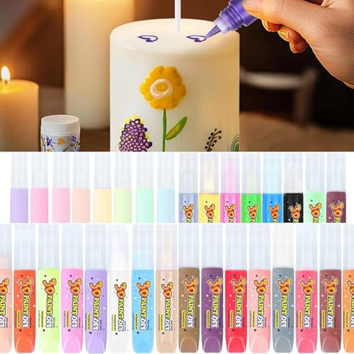 Mizontami 32 Stück Kerzenstifte Leuchtende Kerzenfarben Kerzenbemalset Candle Liner Wachsstifte für Kerzen Selbermachen Set zum Bemalen, Dekorieren & Individualisieren- 32 x 10 ml