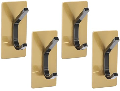 Mooche 4Pcs Self Adhesive Coat Hooks Golden Wall Mounted, Heavy Duty | Sticky And Strong, Stick on Hanging Up to 10kg, SUS304 Stainless Steel Used for Ideal for Coat, Towel, Clothes, Keys, Purse