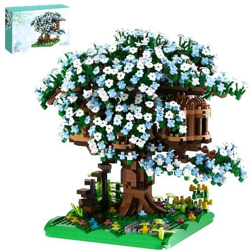Boyorc Set di blocchi da costruzione per casa sull'albero di ciliegio, 1000+ pezzi kit di bonsai artificiali, set di nano piante per adolescenti, regalo per bambini e adulti