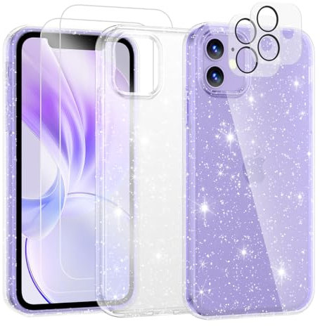 Noyabox for iPhone 12/12 Pro Clear Glitter Case with 2 Screen Protectors, Sparkling Soft Transparent TPU Bumper Scratch-Resistant for Women and Girls, Clear