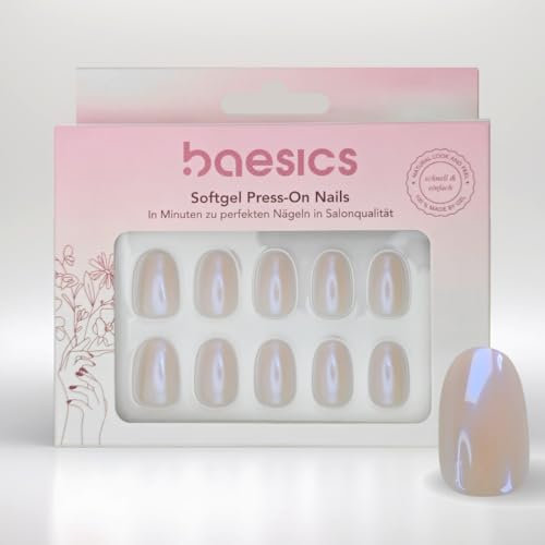 Baesics Softgel Press On Nails Oval Perlmutt Flexibel Wiederverwendbar Natürliche Optik 30 Stück Klebepads Perfekte Nägel zum Aufkleben ohne UV-Licht Salonqualität Komfort Zuhause Unterwegs