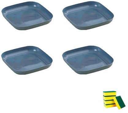 HSNAXingLife 4 Pièces Assiette carrée plastique reutilisable,Assiettes incassables adaptées aux desserts gâteaux fruits salades pâtes,Compatible micro ondes et lave vaisselle (Bleu foncé, 22cm)