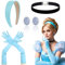 TUONYIS Damen Prinzessin Kostüm Set für Mädchen, Choker Kette, Handschuhe, Ohrringe, Krone Haarschmuck, Blau, Halloween, Cosplay
