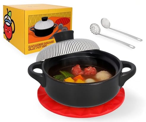 Captain Cranberry Japanese Donabe Claypot Set (5-piece, 50.7oz with ceramic lid), Clay Pot for cooking, Clay Cooking Pot, Earthenware pot, Korean Stone Pot, Asian Casserole Claypots, Stew, Soup
