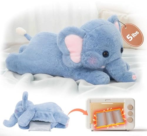 Mewaii Weighted Stuffed Animal with Microwave Heat Pad - 23inch Weighted Elephant Plush with Adjustable, Heatable & Coolable Bag for Anxiety Relief and Calming Companion for Adults Kids(5.0Lbs)