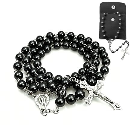 CAIKAILIOR Rosenkranz Katholisch,1Rosenkranz Kette,Rosary Necklace,Rosenkranz Kommunion Mädchen,Kunstperlen Katholische Rosenkranzperlen Retro-Kreuz,mit Samt Geschenkbeutel,Taufe Kommunion Hochzeit