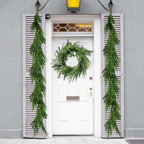 9ft / 6ft / 5ft Weihnachtsgirlanden Norfolk Kiefer Girlande Künstliches Faux Grün Zypresse Girlande Für Urlaub Kamin Wand Treppengeländer Indoor Mantel Dekor, 2pcs, 150CM/5FT