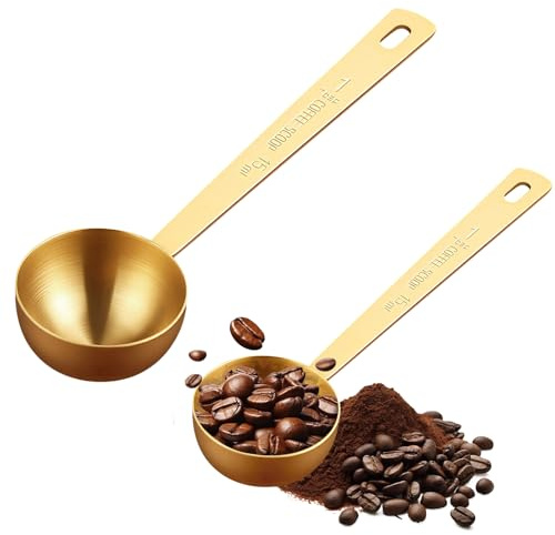 2PCS Table Spoon Measuring Scoop 15ml & 30ml Stainless Steel 5g Spoon with Long Handle,Coffee Scoop for Ground Flour,Sugar,Spices,Tea Powder,Reusable for Tablespoon Measuring Spoons (Gold)