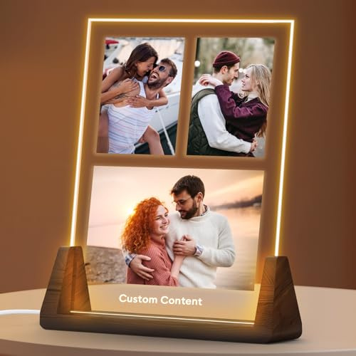 Individueller Bilderrahmen, personalisierter Foto-Rahmen mit Nachtlicht, maßgeschneiderter Bilderrahmen, personalisierte Geschenke zum Jubiläum/Geburtstag für Frauen/Männer/Mama/Papa/Kind/Familie, U03