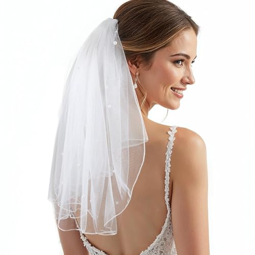 Classicseali Brautschleier Kurz,Schleier Braut,Schleier Kurz Weiß mit Kamm,Elegante Brautschleier jga für Brautparty,Junggesellinnenabschied,Kostüm,Mädchen,Party,Hochzeit