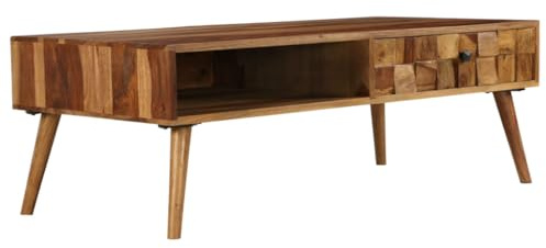 KTHLBRH Couchtisch aus massivem Akazienholz, Honig-Finish, massives Akazienholz, Vintage-Stil, mit Stauraum und Schublade, einzigartiges Wohnzimmermöbel, 110 x 50 x 37 cm