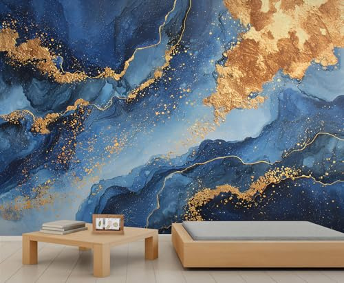 YEMYOR Marble Mural Wallpaper Blue Gold Marble Wallpaper for Living Room Bedroom Modernist Gold Foil Art Wall Mural for Kitchen Restaurant Office-150x105cm
