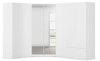 Rauch Möbel Costa, Kleiderschrank, Farbe Weiß, Maße 208x197x253 cm | Schrank-Kombination, 7-türig, Spiegel, 2 Schubladen, Push-to-Open-Funktion, für Schlafzimmer, Kinderzimmer, Arbeistzimmer