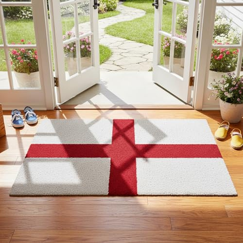 World Cup Football 2026 England Flag Doormat Rug St George’s Cross Entryway Mat, Non Slip Indoor Outdoor Carpet for Front Door Porch Patio Low Profile Welcome Floor Mat Pub Sports Fan Home Decor