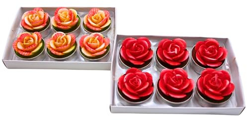 12er Set Teelicht in Form einer Rose,Tischkerze, Rosenkerze, Teelichtkerze als Rose, Rosenmotivkerze, Frühlingskerze, Blumenkerze zweifarbig gelb und rosa, Maße je Kerze 4 x 4 x 4 cm.