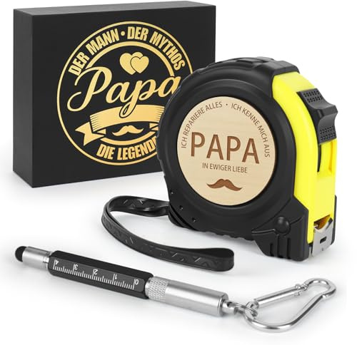 Papa Geschenk – Maßband Geschenkset mit Multifunktionsstift | Originelles Papa Geschenk mit graviertem Maßband, Multifunktionsstift und Geschenkbox – ideal für Vatertag & Geburtstag