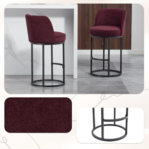 Taburetes de Bar de Lino, para Isla de Cocina, Rojo Vino, Set de 2