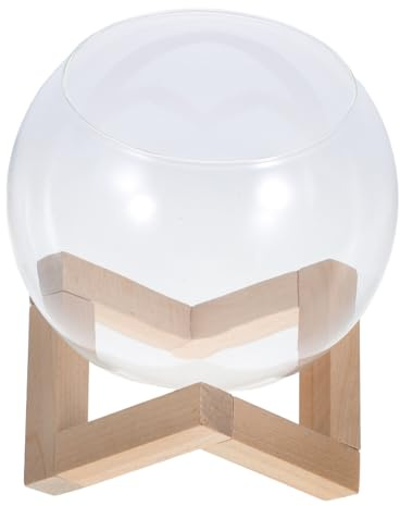 RORPOIR Terrarium en Verre Rond pour Plantes, Globe en Verre avec Support en Bois, Plantes Hydroponiques, Facile à Installer, pour Patios et Décoration de Mariage, Style Rétro