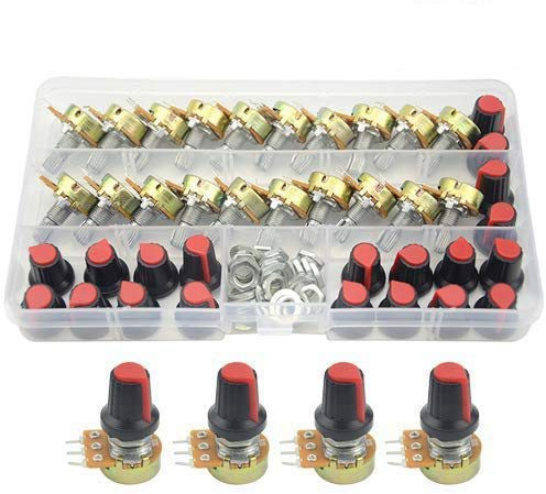 20 PCS Potentiometers 10K Ohm B10K Knurled Shaft Linear Taper Rotary Audio B Type Potentiometer with Knobs (B10K)