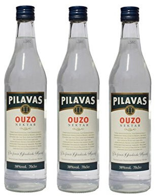 3x Ouzo Nektar Pilavas 40% Vol. 3 Flaschen a 700 ml Set Griechenland griechischer Anis Schnaps Trester Destillat + 2 Probier Sachets Nescafe Frappe von Neste Hellas