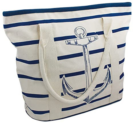 Sea-Club Strandtasche/Handtasche mit Anker-Motiv Tragetasche Baumwolle B=37cm beige/blau