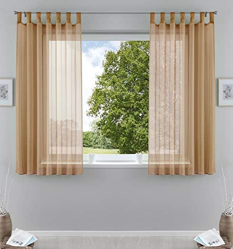 2er-Pack Gardinen Transparent Vorhang Set Wohnzimmer Voile Schlaufenschal mit Bleibandabschluß HxB 175x140 cm Sand, 61000CN