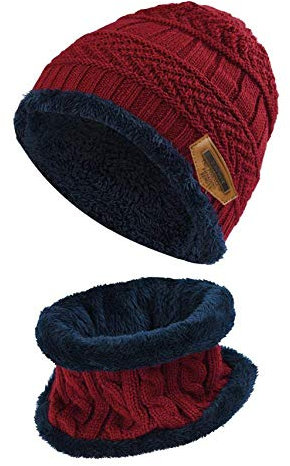 K.tchard Kinder Wintermütze Beanie Hut mit Schal Set Slouchy Strickmütze Warme Knit Skull Cap Fleecefutter Hat 2-8 Jahre