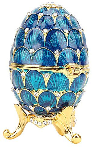 Eier-Schmuckkästchen im Vintage-Fabergé-Stil, einzigartig, handbemalt, emailliert, limitierte Auflage, Sammlerstück, einzigartiges Geschenk für Heimdekoration (Marineblau)