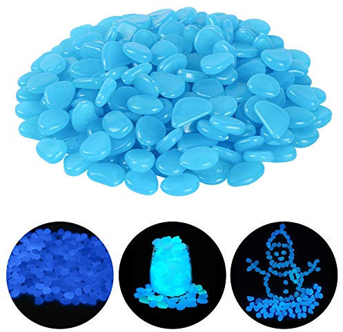 Ulikey 200 Stück Bunt Leuchtsteine Kieselsteine Leuchtende Kieselsteine Leuchtkiesel Floureszierende Pebble Steine für Aquarium Garten Kinderzimmer Dekor (Blau)
