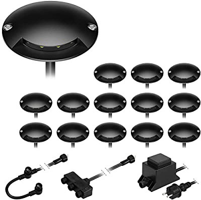ledscom.de LED Boden-Aufbauleuchte BUNDA, 1-flammig, extra-flach, für außen, Aluminium, schwarz, rund, 7cm Ø, warmweiß, 14er Set