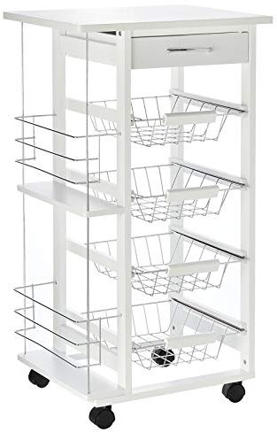 HOMCOM Carrito de Cocina con Ruedas Carro Multiusos con Cajón 4 Cestas Extraíbles de Metal y Bastidores Laterales 47x37x83 cm Blanco