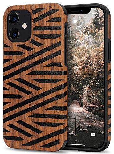 Tasikar Kompatibel mit iPhone 12 Mini Hülle Holz Design Hybrid Handyhülle Weiche Schutzhülle (Leder & Holz)
