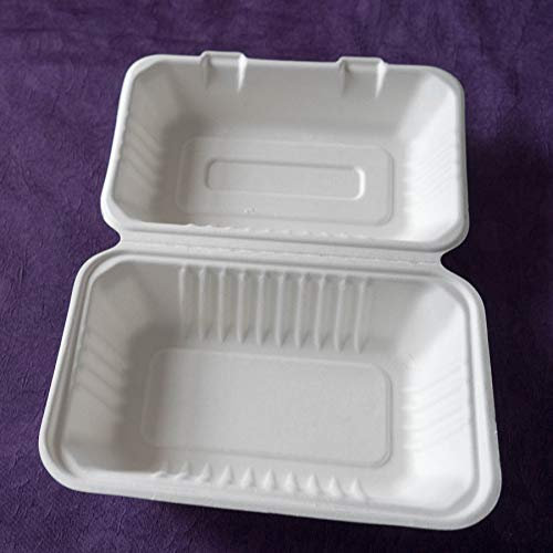 HOT BARGAINS 100 Pack Biodegradable Bagasse Food Box, 9 x 6 inch (232 x 155 x 78mm), Clamshell Takeaway Containers